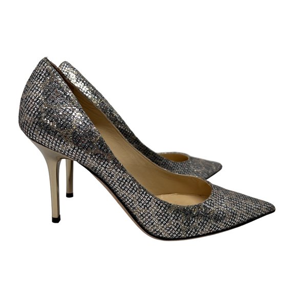 Jimmy Choo Romy Lamé Glitter Abel Pumps Silver Gold Neutral Size 36 - Picture 1 of 13